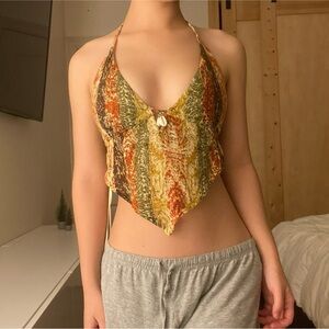 Early 2000s Boho Pull&Bear Halter Scarf Top